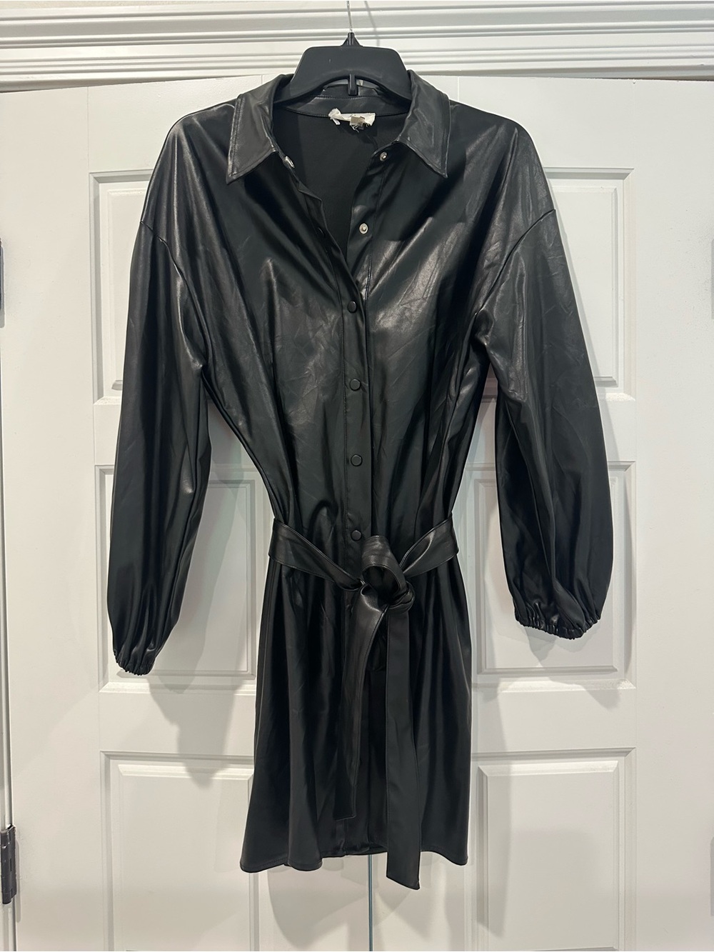 entro Black pleather button down dress with waist tie